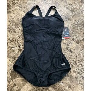Speedo Powerflex‎ Swimsuit 12 Black One Piece Swimwear Beach Bathing suit